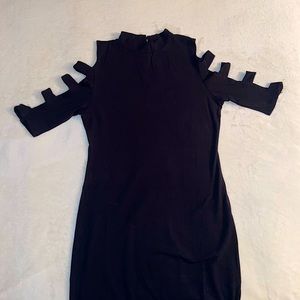 NWOT Heart & Hips Black Ladder Body Con Midi Dress Size Large